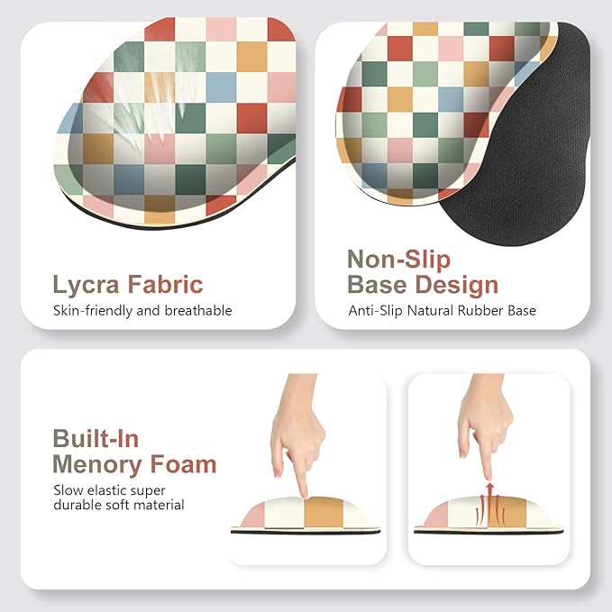 Vintage Macaron Checker Mouse Pad Set, 4 in1 Ergonomics Keyboard Desk Mat with Memory Foam Wrist Rest, Extended Game Mousepad, Large Gaming Non-Slip Desk Pad Matt Easy Typing Pain Relief
