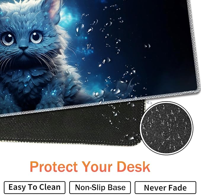Extended Non-Slip Mouse Pad + Mouse Wrist Rest + Lace-Shaped Coaster Set, Ergonomic Design, Suitable for Desk and Home Gaming Table Mat, Galaxy Cat