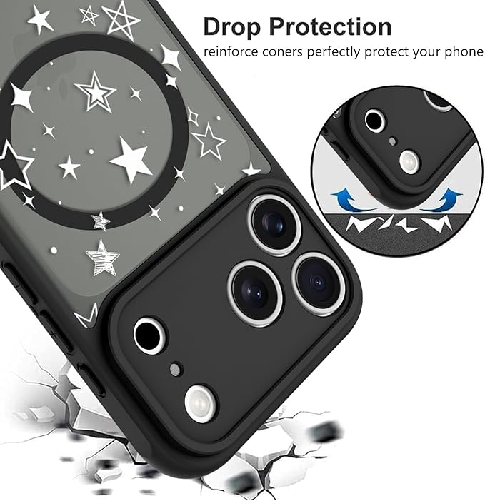 KANGHAR Case Compatible with iPhone 17 Pro Max Stars Pattern [Compatible with Magsafe] Cute Protective Magnetic Case for Girls Women Men White