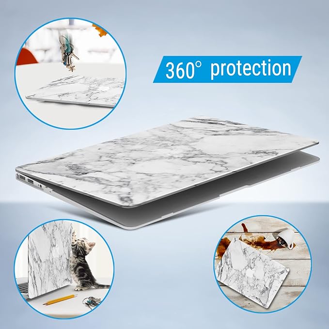 IBENZER Compatible with Old Version MacBook Air 13 Inch Case (2010-2017 Release). Models: A1466 / A1369, Plastic Hard Shell Case with Keyboard Cover for Mac Air 13, White Marble, A1301WHMB+1A