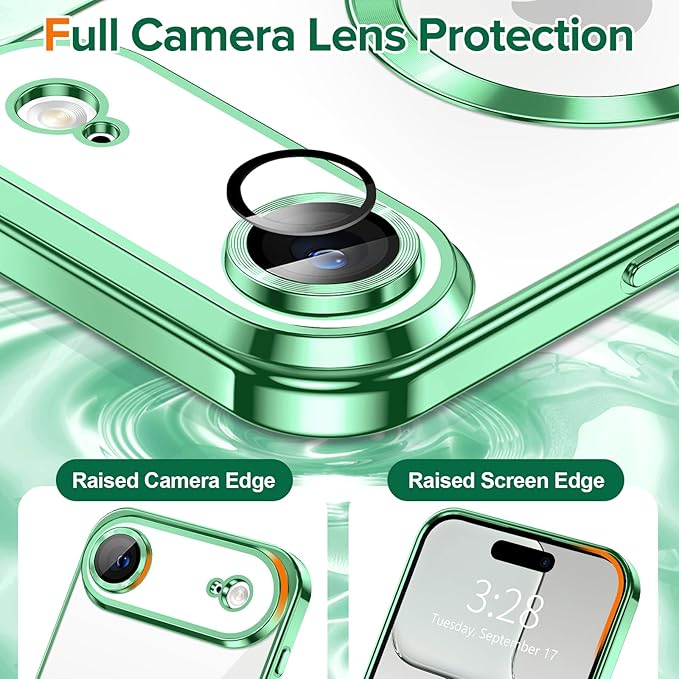 Hython Magnetic Clear for iPhone Air Case with Camera Lens Protector [Compatible with MagSafe] Luxury Plating Edge Slim Soft TPU Cover Protective Phone Case for iPhone Air 6.5", Light Green