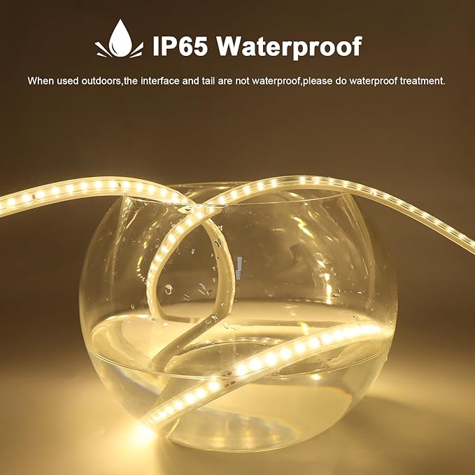 LED Strip Lights - 1200LEDs Waterproof Rope Lighting, 3000K Warm White, 110V for Indoor & Outdoor Garden, Patio, Bedroom, Kitchen, Living Room