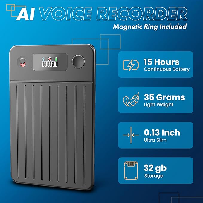 Note AI Voice Recorder with Playback | App Control | Transcribe & Summarize & Translate with AI Technology + Noise Cancelling | Ideal for Meetings, Calls & Interviews
