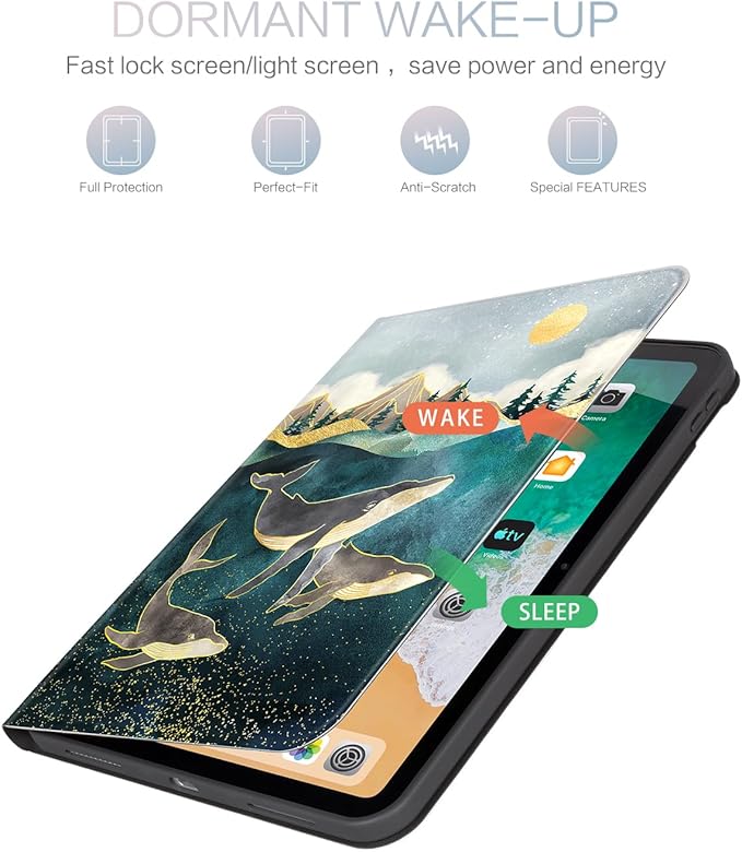 for iPad (A16) 11Th/10Th Generation Case 2025/2022, for iPad Case 11Th/10Th Generation, 10Th/11Th Gen iPadCase Cover Auto Wake/Sleep Multi-Angle Viewing Adjustable Stand, Sea Whales