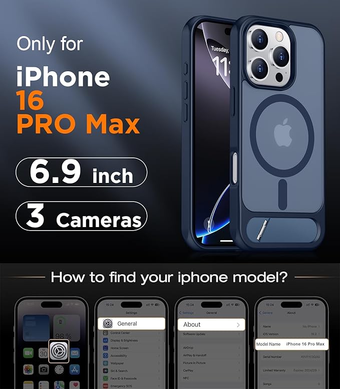 Magnetic Compatible with iPhone 16 Pro Max Case, [Built-in Invisible Kickstand][Compatible with MagSafe] [Military Grade Shockproof] Slim Translucent Matte Phone Case for iPhone 16 Pro Max 6.9"