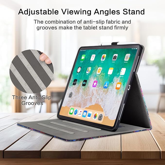 Lokigo for iPad Air 13 Inch Case M4/M3/M2 (2026/2025/2024), iPad Pro 12.9 Inch Case 6th/5th/4th/3rd Gen with Pencil Holder/Hand Strap/Pocket, Support Touch ID, Multi Angles View Stand, Tiger