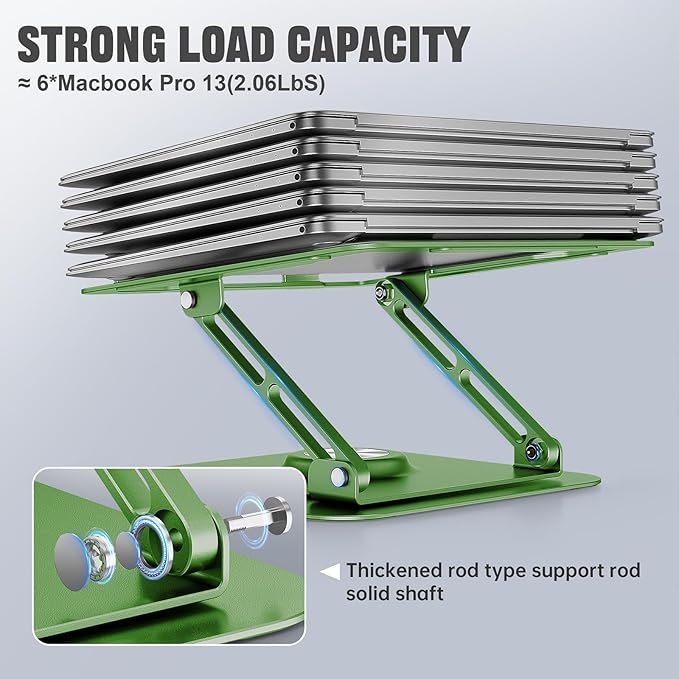 JOYEKY Laptop Stand for Desk, Adjustable Computer Stand with 360° Rotating Base, Ergonomic Laptop Riser for Collaborative Work, Foldable & Portable Laptop Stand, fits for All 10-16" Laptops (Green)