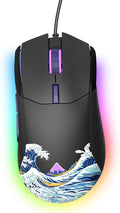 Womier Wired Gaming Mouse,Black RGB Anime Mouse w/Ergonomic Computer 12000DPI/6 Programmable Buttons Programmable Buttons for Laptop PC Mac Windows (G705 V2 Kanagawa)