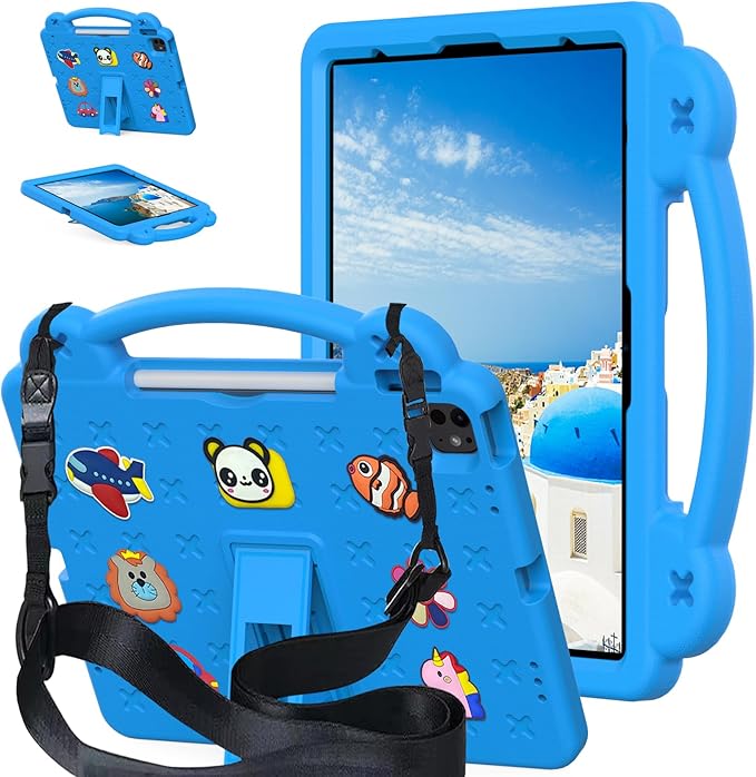 AKABEILA Compatible with Huawei MediaPad M3 Lite S 8.0/Samsung Tab A 8.0 2019 T290/T295/Tab A7 Lite 8.7 T220/T225 2021 Tablet Case, Kids Case with Shoulder Strap & Stand Handle Sky Blue