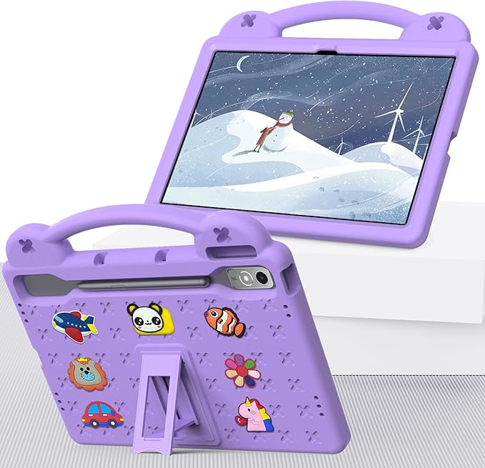 AKABEILA Compatible with Lenovo Tab P12 12.7 inch(2023) Tablet Case, Lightweight Shockproof Protective Case with Stand Handle & Shoulder Strap for Girl Kid Gift- Light Purple