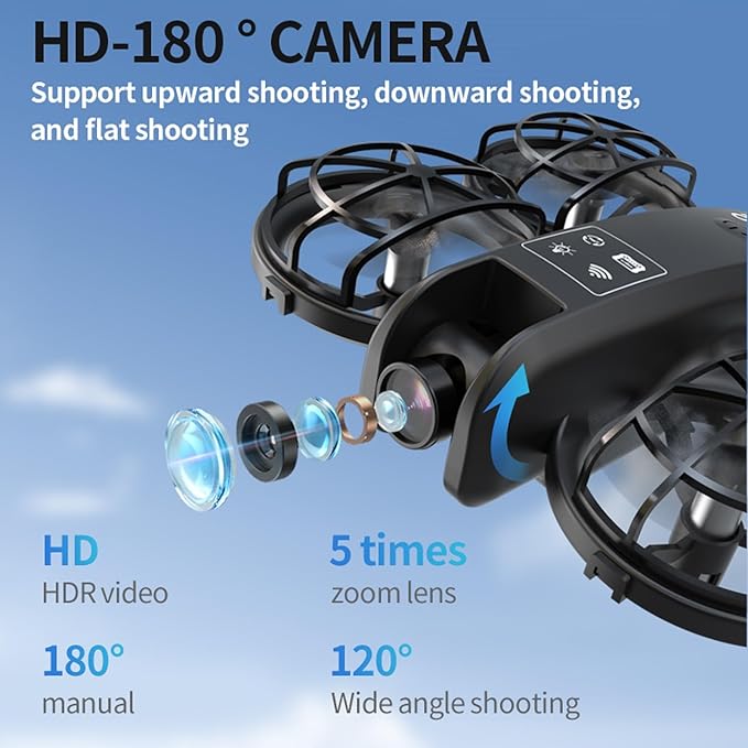 K100 Mini Drone with Screen Controller with SD Card, Two-batteries, Optical Flow Positioning, All-round Protection for Flight Paddles, Suitable for Beginner. (2 batteries - Black)
