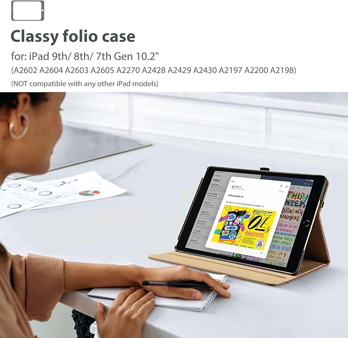 ProCase for iPad 9th/ 8th/ 7th Generation Case 10.2 Inch 2021/2020/2019, iPad 10.2 PU Leather Case Business Stand Cover Smart Folio with Hand Strap Front Pocket Pen Loop -Brown