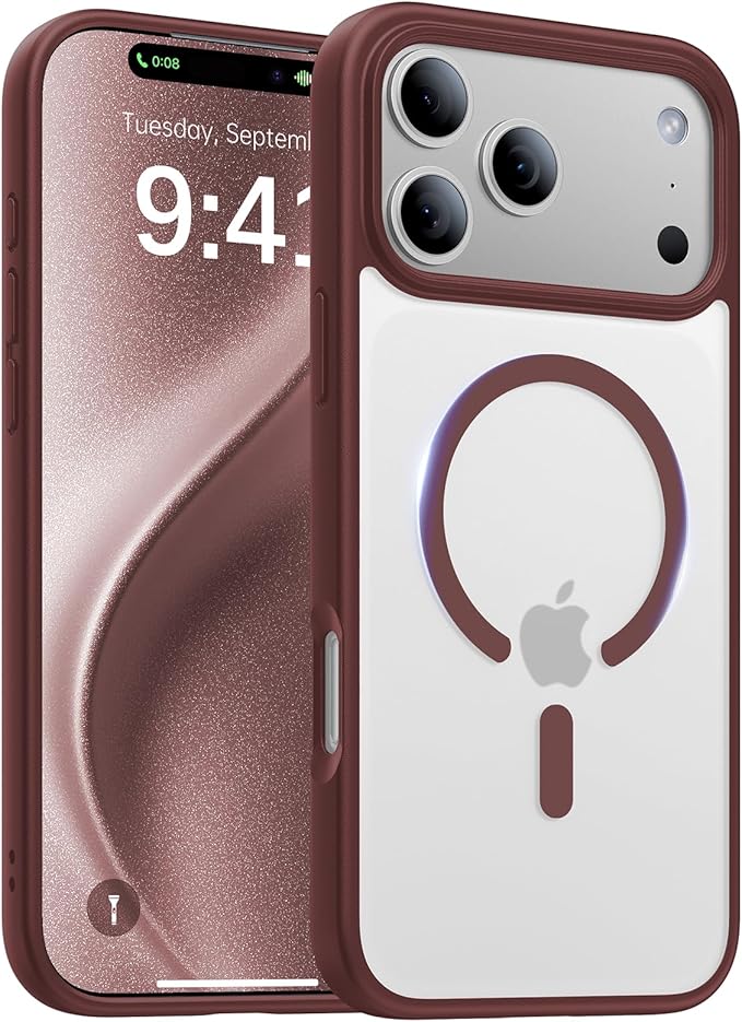Magnetic for iPhone 17 Pro Case,[Anti-Slip][Compatible with MagSafe][Military Grade Drop Protection] Shockproof Protective Translucent Matte Phone Case for iPhone 17 Pro Case,Wine Red