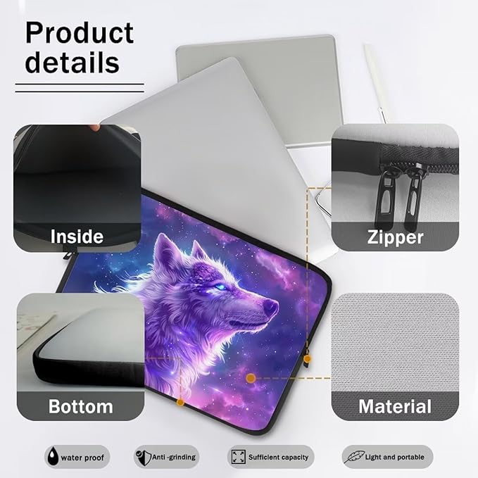 Galaxy Wolf Laptop Protective Sleeve for Women Men Computer Sleeve 17 inch Laptop Case Bag Portable Computer Carrying Case Suitable GITS for Teens Boys Tablet Bags Purple