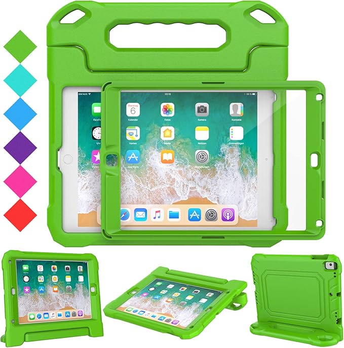 SUPLIK Kids Case for iPad 5th/6th Generation (9.7 inch, 2017/2018), iPad Air 1 & Air 2 & Pro 9.7 Case with Screen Protector, Durable Shockproof Kids Cover with Handle Stand, Green