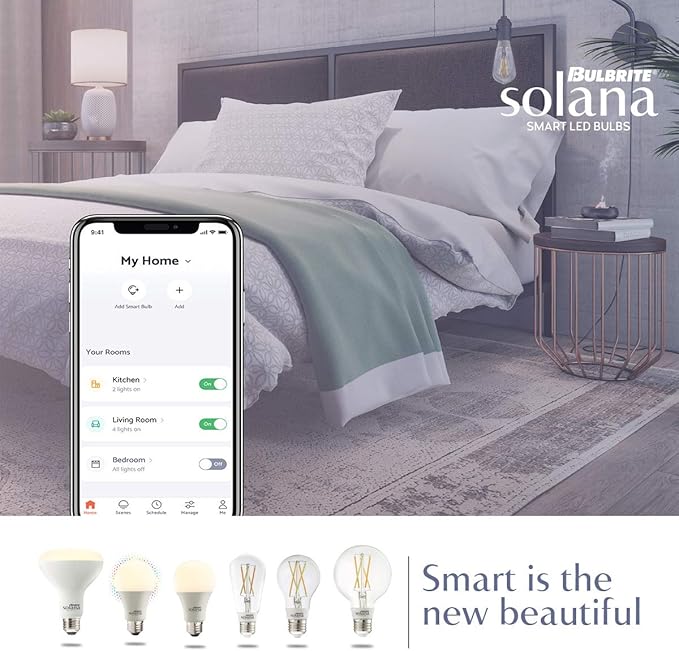 Bulbrite Solana A19 WiFi Connected LED Smart Light Bulb, 60 Watt Equivalent, Frost