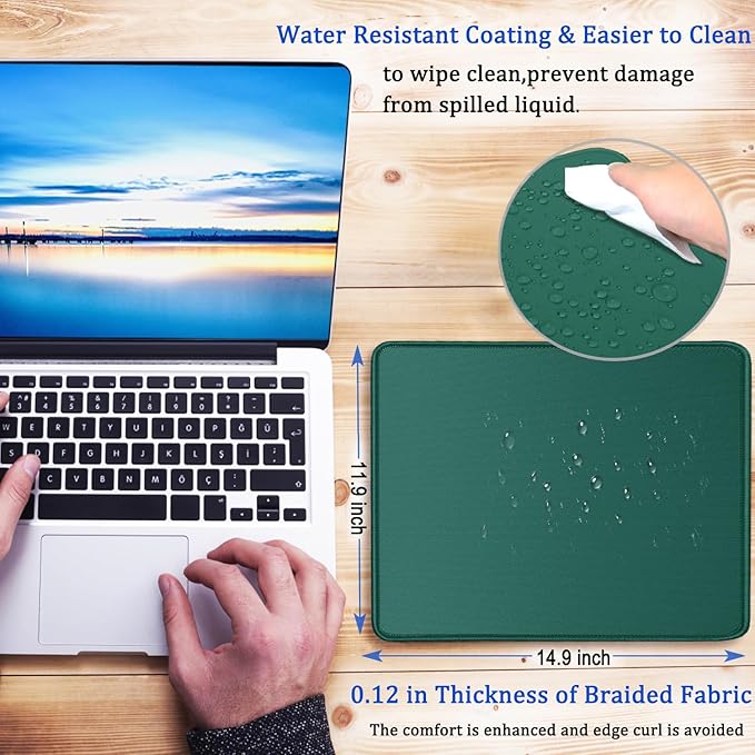 Mouse Pad, Large Gaming Mouse Pad with Double Stitched Edges, 14.9 x 11.7 inches Premium-Textured & Waterproof Mousepad, Nonslip Natural Rubber Base Mousepad for Laptop,Computer, Office, Green