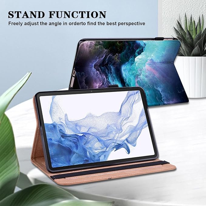 for iPad 10th Generation Case - 10.9 Inch 2022, PU Leather Shockproof Slim Case with Pencil Holder Elastic Strap - Starry Sky