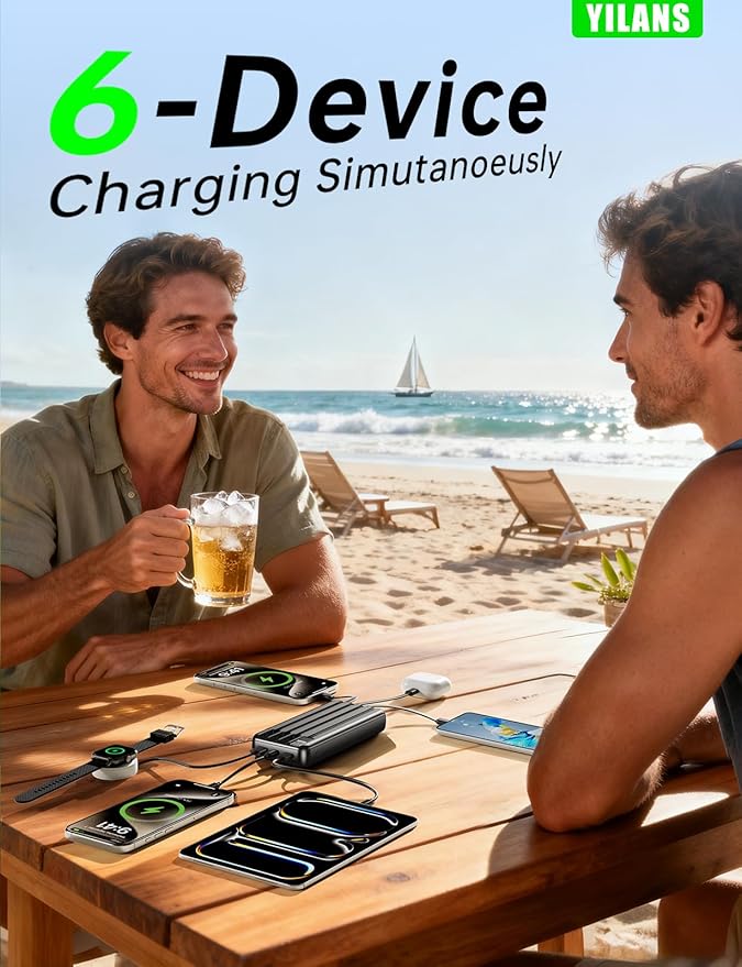 Portable Charger,50000mAh Power Bank Built-in Cable, 22.5W PD USB C In & Out Fast Charging, External Battery Pack with 6 Output & 2 Input, Travel Camping Essential for iPhone 17/16/15/14/13/12,Android
