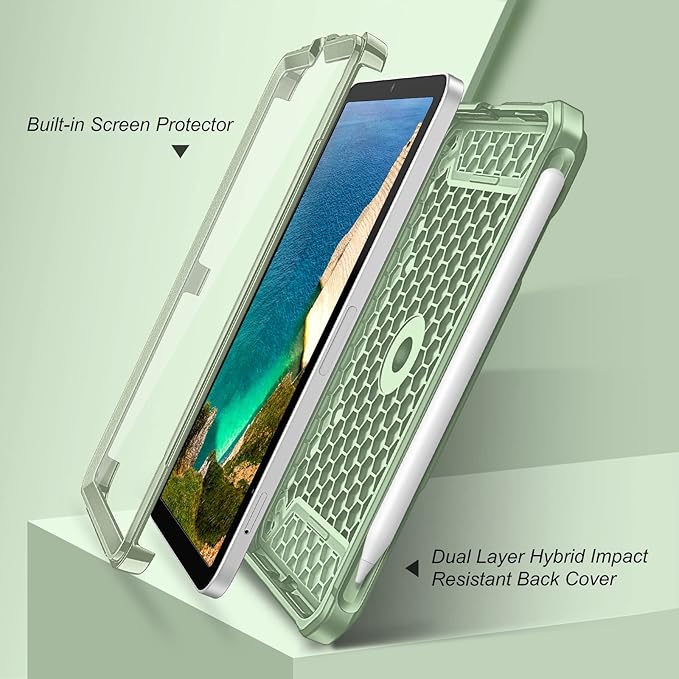 Fintie Case for iPad Mini 7 (A17 Pro, 7th Generation) 2024 / iPad Mini 6 (6th Gen) 8.3 Inch, [Tuatara Magic Ring] 360 Degree Rotating Shockproof Rugged Cover with Screen Protector, Green