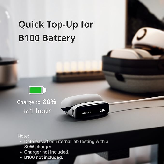 BOBOVR PD100 2-in-1 Charging Dock & 30W USB-C PD Power Bank for B100 Battery – Two-Way Fast Charge, Built-in Cable, Multiple Ports (Dock Only Without Battery)
