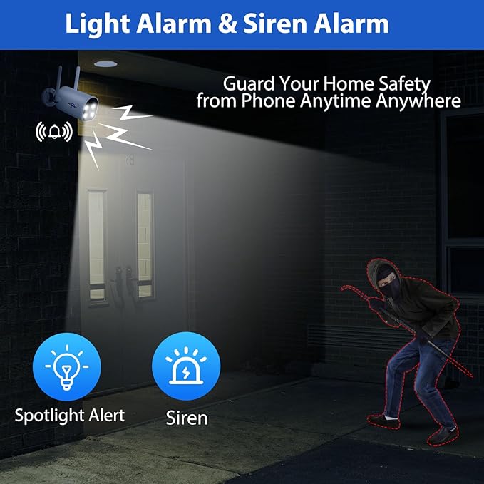 Hiseeu 4MP Solar Battery Powered Security Camera Wireless 2.5K, 2-Way Audio Rechargeable Outdoor WiFi Camea,Color Night Vision, Spotlight/Siren Alarm, Motion Detect, SD/Cloud Storage, Work with Alexa