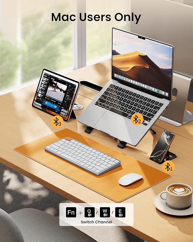 ProtoArc Bluetooth Keyboard for iPad, K90-A Backlit Compact Wireless Keyboard for Mac, Multi-Device, Low Profile, Rechargeable, Compatible with MacBook Pro/Air/Neo, Not for Windows - White Silver