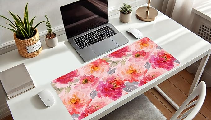 French Koko Large Mouse Pad Desk Mat Keyboard Pad Desktop Office School Essentials Decor Big Extended Laptop Protector Computer Accessories Pretty Mousepad Women Girls Watercolor Flower XL 36" x 16.5"