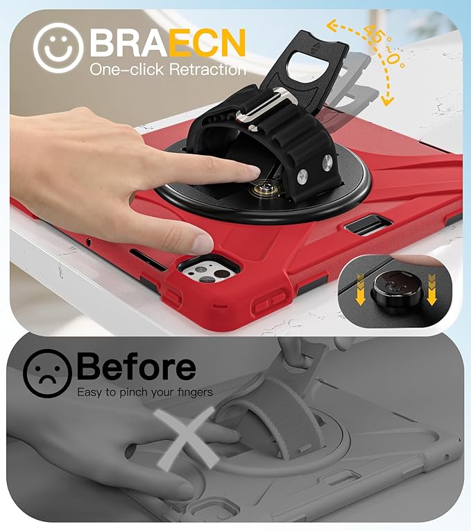 BRAECN for iPad Pro 13 inch Case M5 2025 & M4 2024 Heavy Duty Shockproof Protective with Pencil Holder Screen Protector 360°Rotating Stand Handle & Shoulder Strap Full Body Cover Kids Friendly