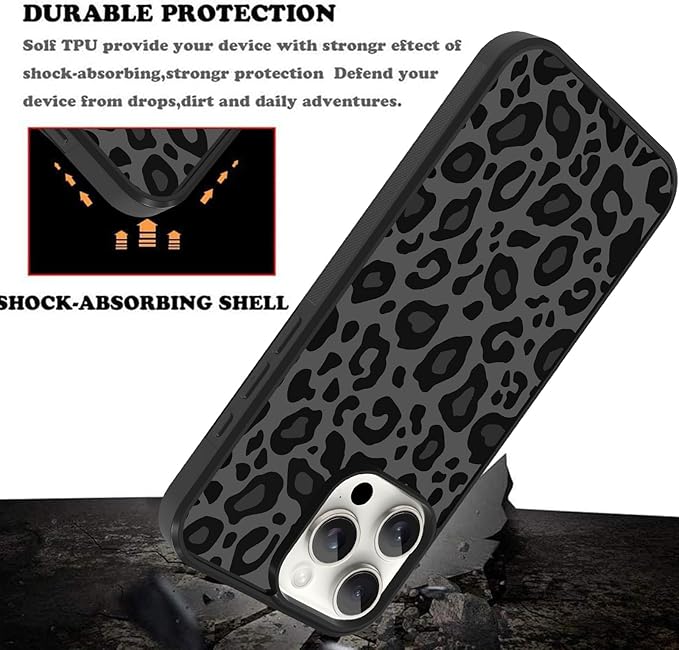 KANGHAR Case Compatible with iPhone 16 Plus,Black Leopard Design,Tire Texture Non-Slip +Shockproof Rugged TPU Protective Case for iPhone 16 Plus 6.7 Inch