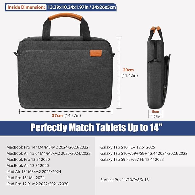 MoKo 13-14 Inch Laptop Sleeve Bag, Protective Handle Shoulder Bag Fits New 13-inch Mac Air M5/Mac Neo A18 Pro, 14-inch MacPro M5/M4/M3/M2/M1, 13-inch Mac Air M4/M3/M2/M1, Black & Gray
