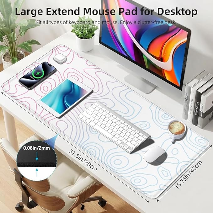 Rcege Large Mouse Pad for Desk - Gaming Mouse Pad with Stitched Edges, Anti-Slip Base for Keyboard and Mouse(Dazzle White, 31.5L x 15.8W inches)