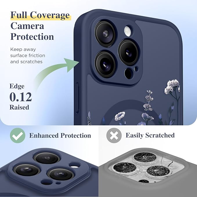 GVIEWIN for iPhone 16 Pro Case Compatible with MagSafe, [Military Grade Protection] [Screen Protector] Full Camera Protection Floral Translucent Women Magnetic Phone Case, Floratopia/Blue