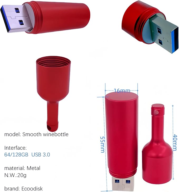 128GB USB 3.0 Flash Drive Wine Bottle High Speed Thumb Drive Data Storage