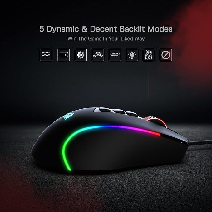 Redragon M612 Predator RGB Gaming Mouse, 8000 DPI Wired Optical Mouse with 11 Programmable Buttons & 5 Backlit Modes, Software Supports DIY Keybinds Rapid Fire Button