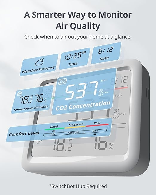 Bluetooth Hygrometer Thermometer, IP65 Indoor Outdoor Humidity Sensor with Remote App Control, Room Temperature Monitor with 394ft Bluetooth Range (Meter Pro CO2 + Outdoor Meter + Hub Mini)