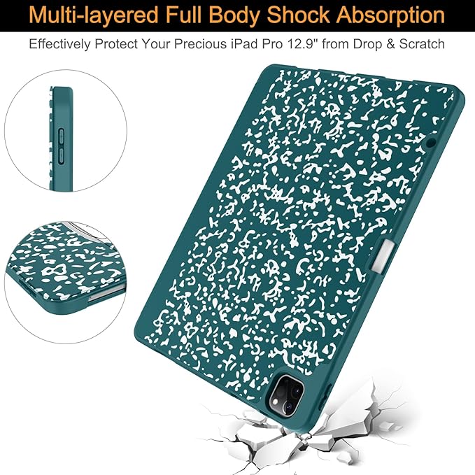 Soke Case for iPad Air 13 Inch (M4/M3/M2,2026-2024), iPad Pro 12.9" 6th/5th Generation with Pencil Holder(2021 2022 Release)-[Apple Pencil Charging + Auto Wake/Sleep] Soft Back Cover, Book Teal