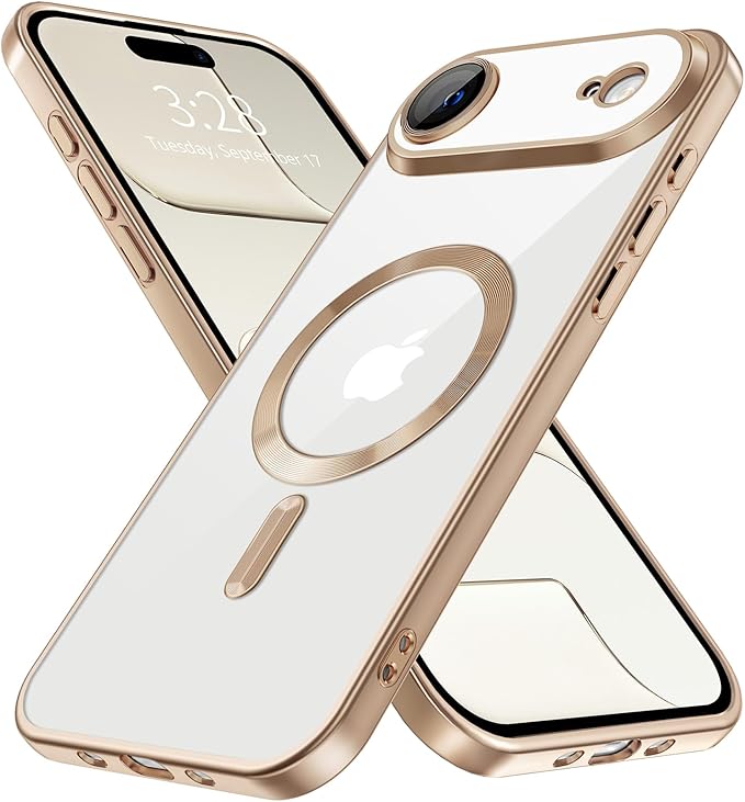 Hython Magnetic Clear for iPhone Air Case with Camera Lens Protector [Compatible with MagSafe] Luxury Plating Edge Slim Soft TPU Cover Protective Phone Case for iPhone Air 6.5", Matte Desert Brown