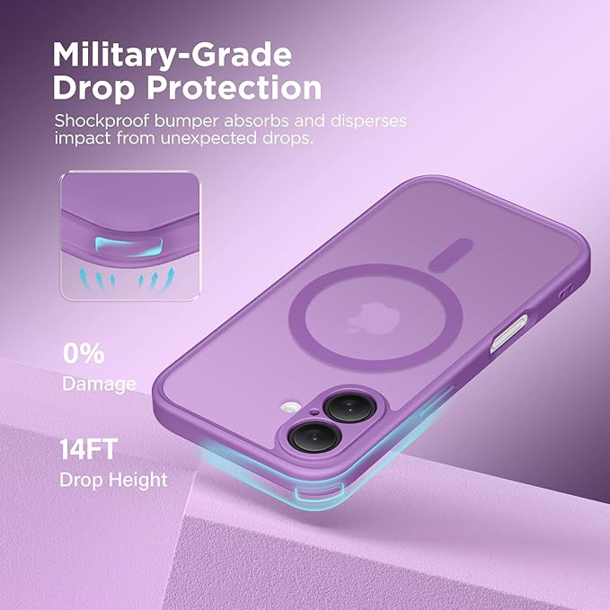 CAPRARO Magnetic Compatible with iPhone 16 Case, Upgraded [Full Camera Protection] [Compatible with MagSafe] Protective Translucent Matte Women Girl Phone Case Cover, Jieshi Purple