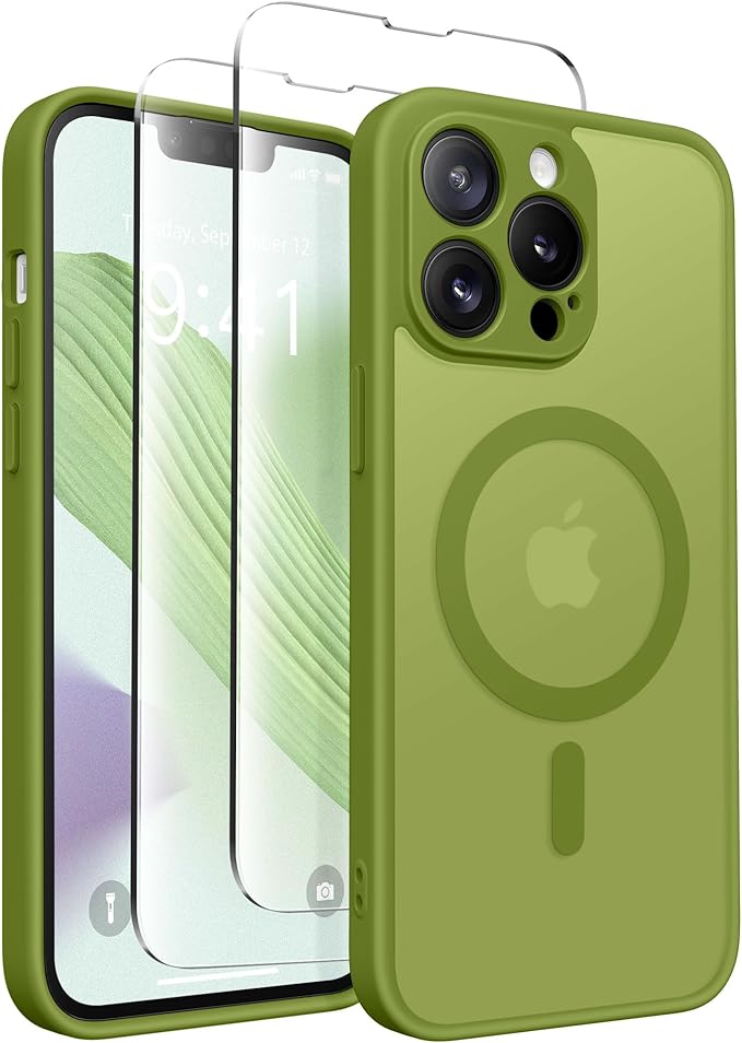 CAPRARO CAPRRO Magnetic for iPhone 13 Pro Max Case, [Compatible with MagSafe] [Full Camera Protection] Shockproof Protective Slim Translucent Matte Phone Case for iPhone 13 Pro Max 6.7'', Cedar Green