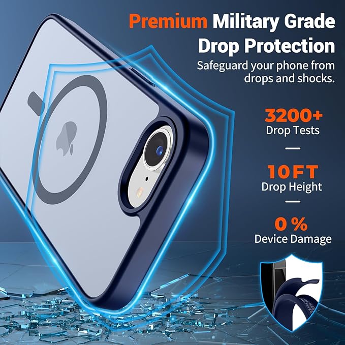 SUPFINE Magnetic for iPhone 17e Case/iPhone 16e Case 2025 (Compatible with MagSafe)(Military Grade Drop Protection) Slim Translucent Matte Shockproof with Anti-Fingerprint Phone Case,Navy Blue