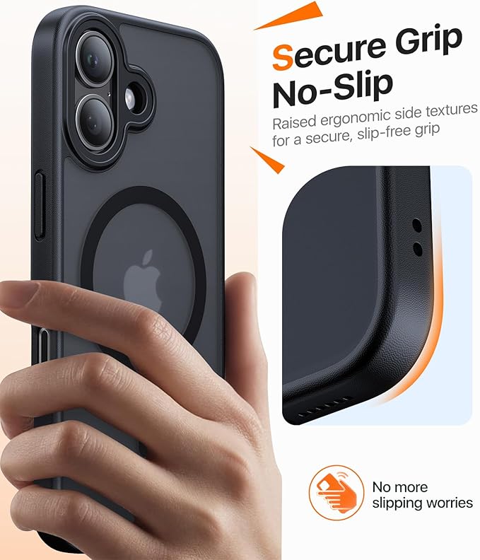 Magnetic for iPhone 17 Case,[Anti-Slip][Compatible with MagSafe][Military Grade Drop Protection] Shockproof Protective Translucent Matte Phone Case for iPhone 17 Case,Black