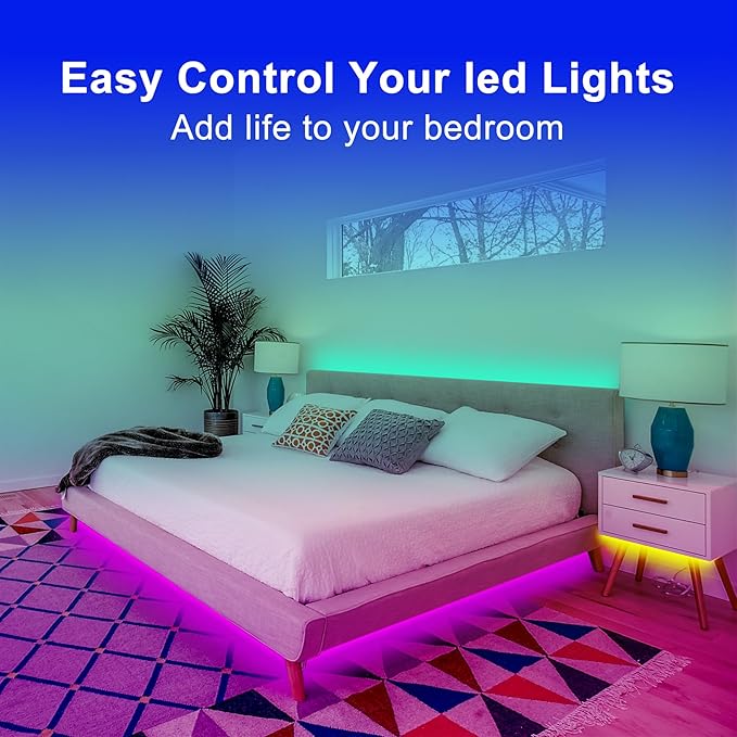 Pandery RGB COB LED Strip Light,DC24V 576leds/m Music Synchronized Color Change APP and Bluetooth Remote Control 32.8FT/2x5M,Indoor RGB COB Strip Light for Bedroom,Game Room,Bar,Party