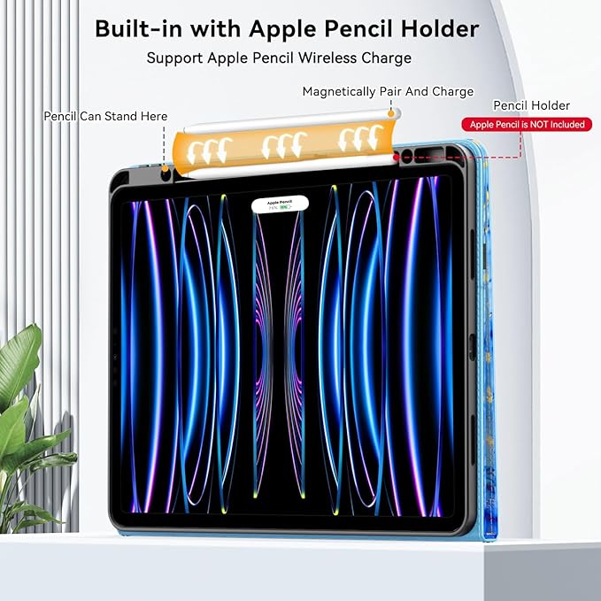 Zonefoker Case for New iPad Pro 12.9 inch 6th/5th/4th/3rd Generation 2022/2021/2020/2018, 12.9'' ipad Pro Leather Folio Protective Cover 6/5/4/3 Gen with Pencil Holder, Auto Wake/Sleep, Marble Blue