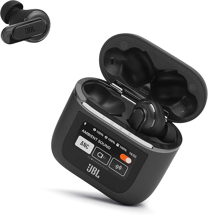 JBL Tour Pro 2 - True Wireless Noise Cancelling Earbuds with Smart Charging Case, 6-mic Perfect Calls with Voice Control, Up to 40hrs of Playtime, Immersive JBL Spatial Sound (Black)