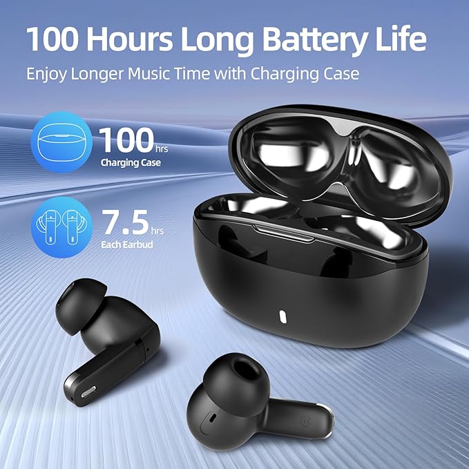 Wireless Earbuds, 100H Bluetooth 5.4 Headphones, ENC+ ANC Noise Cancelling Touch Control True Wireless Bluetooth Ear Buds,Stereo Deep Bass Bluetooth Headset for Sports/Workout/Gym (Black)