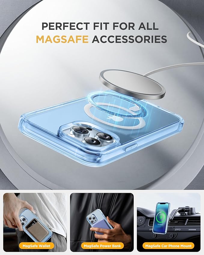 Miracase Magnetic for iPhone 13 Pro Max Case 6.7 inch, (Compatible with MagSafe) Upgrade Full-Body Clear Phone Bumper Case with Built-in 9H Tempered Glass Screen Protector, Magnetic Clear Blue