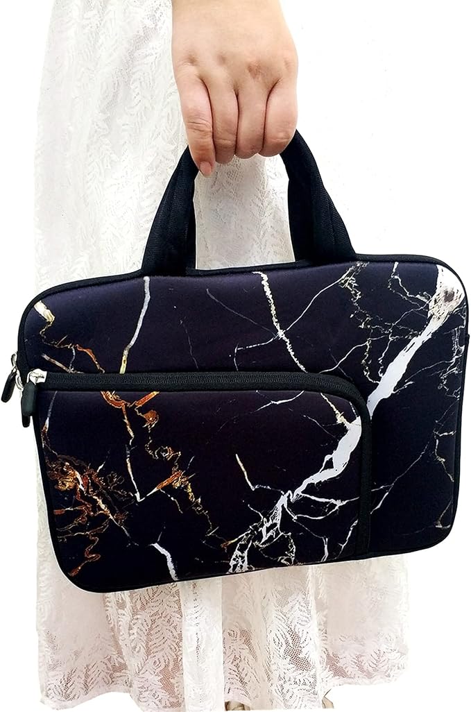 11 11.6 12 12.1 12.5 inches Laptop Sleeve Chromebook Case Ultrabook Case Notebook Sleeve PC Messenger Bag Tablet Case Neoprene Handle Sleeve for Men Women, Two Pockets (Black Marble)