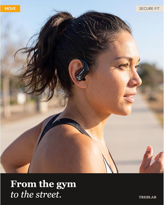 TREBLAB X3 Pro - Sports Wireless Ear Buds Bluetooth - Comfortable Workout Headphones with Secure Ear Hooks, 12H Long Battery Life, IPX5 Sweatproof Earphones, Noise Isolation Over Ear Earbuds