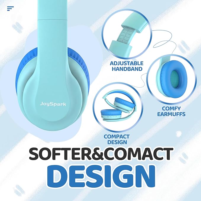 JoySpark Kids Bluetooth Headphones, Lightweight Wireless Headphones for Kids, 85/94dB Volume Limited, 60 Hours Playtime, Bluetooth 5.3, Over-Ear Toddler Headsets with Built-in Mic (Macaron Blue)